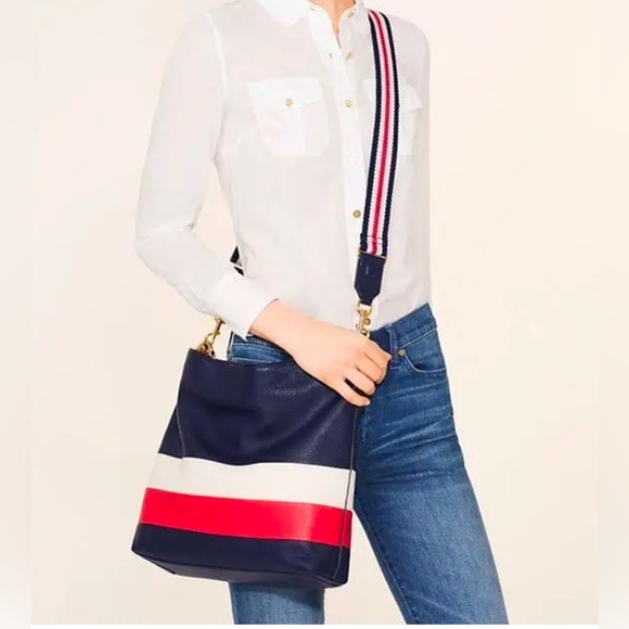 Tory Burch Duet Striped Hobo, Royal Navy, Cherry Apple, New Ivory - Picture 4 of 13
